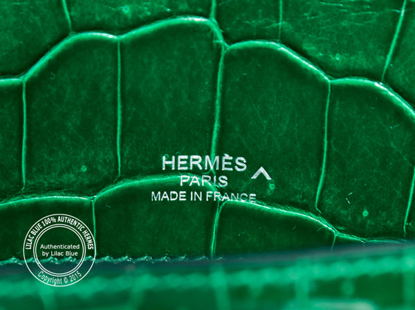 Hermès Kelly 31cm Emerald Cut Pochette Shiny Croc PHW