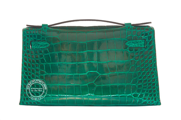 Hermès Kelly 22cm Emerald Mini Pochette Matte Alligator GHW, Gold