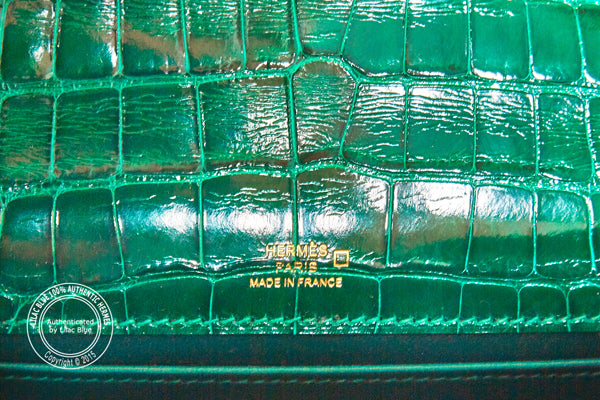 Hermès Kelly 22cm Emerald Mini Pochette Matte Alligator GHW, Gold