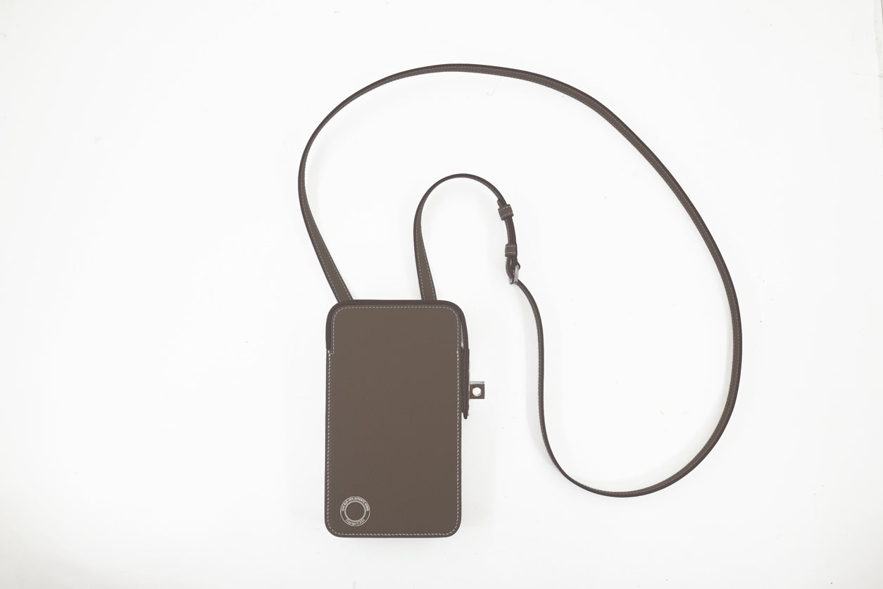 Hermès HAC a Box Phone Case Etoupe Epsom PHW