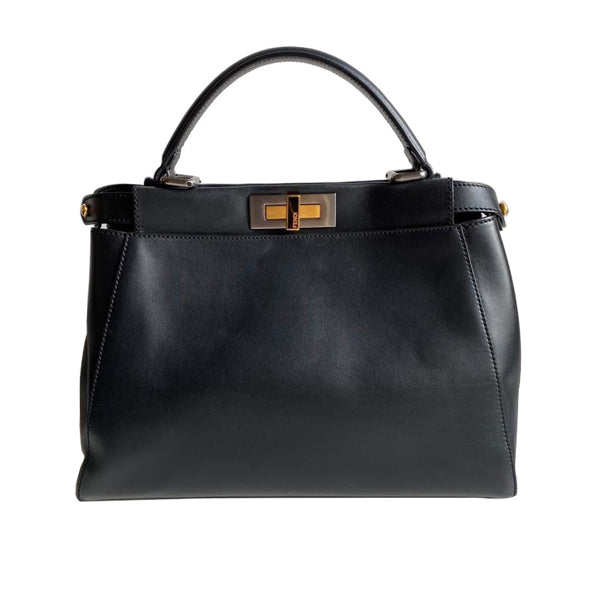 Fendi Peekaboo Medium Black Brushed Gunmetal & Gold Hardware - Preloved