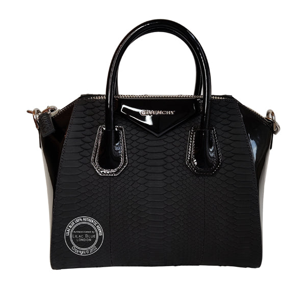 Givenchy Antigona Tote Black Patent Leather/Python, Gold - As New