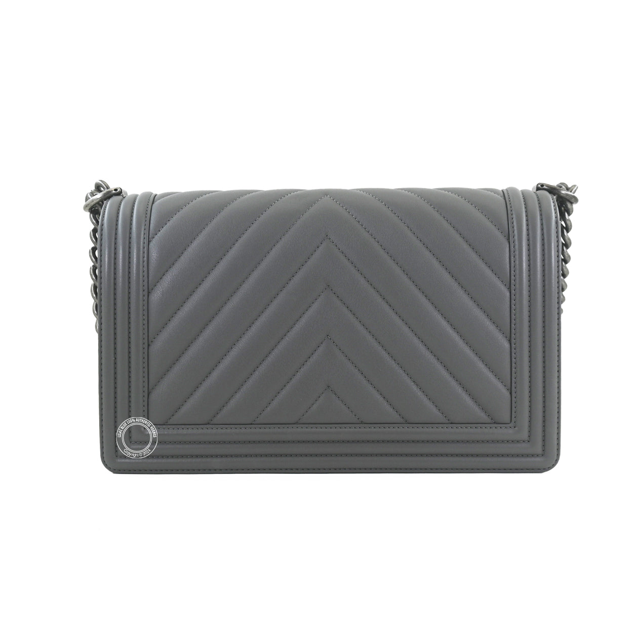 Chanel Boy Bag Grey Calfskin Ruthenium - Preloved