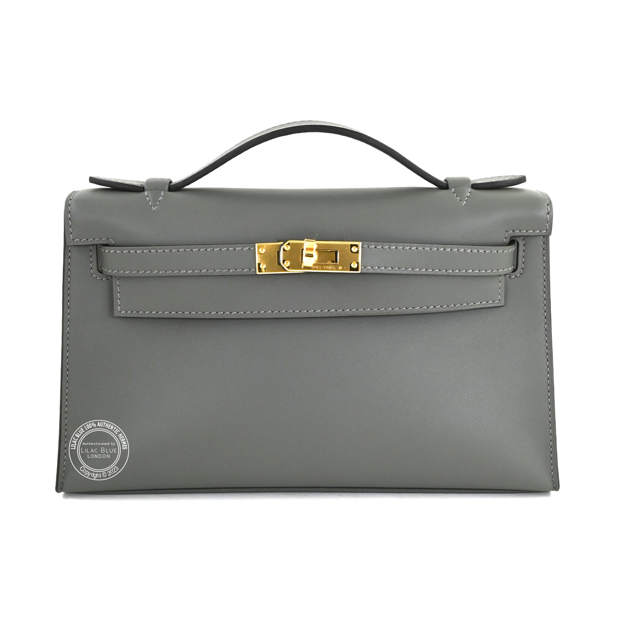 Hermès Kelly 22cm Gris Meyer Pochette Swift GHW