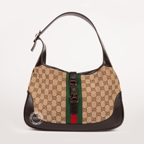 Gucci Jackie O Mini Hobo Bag Canvas & Brown Leather - Preloved