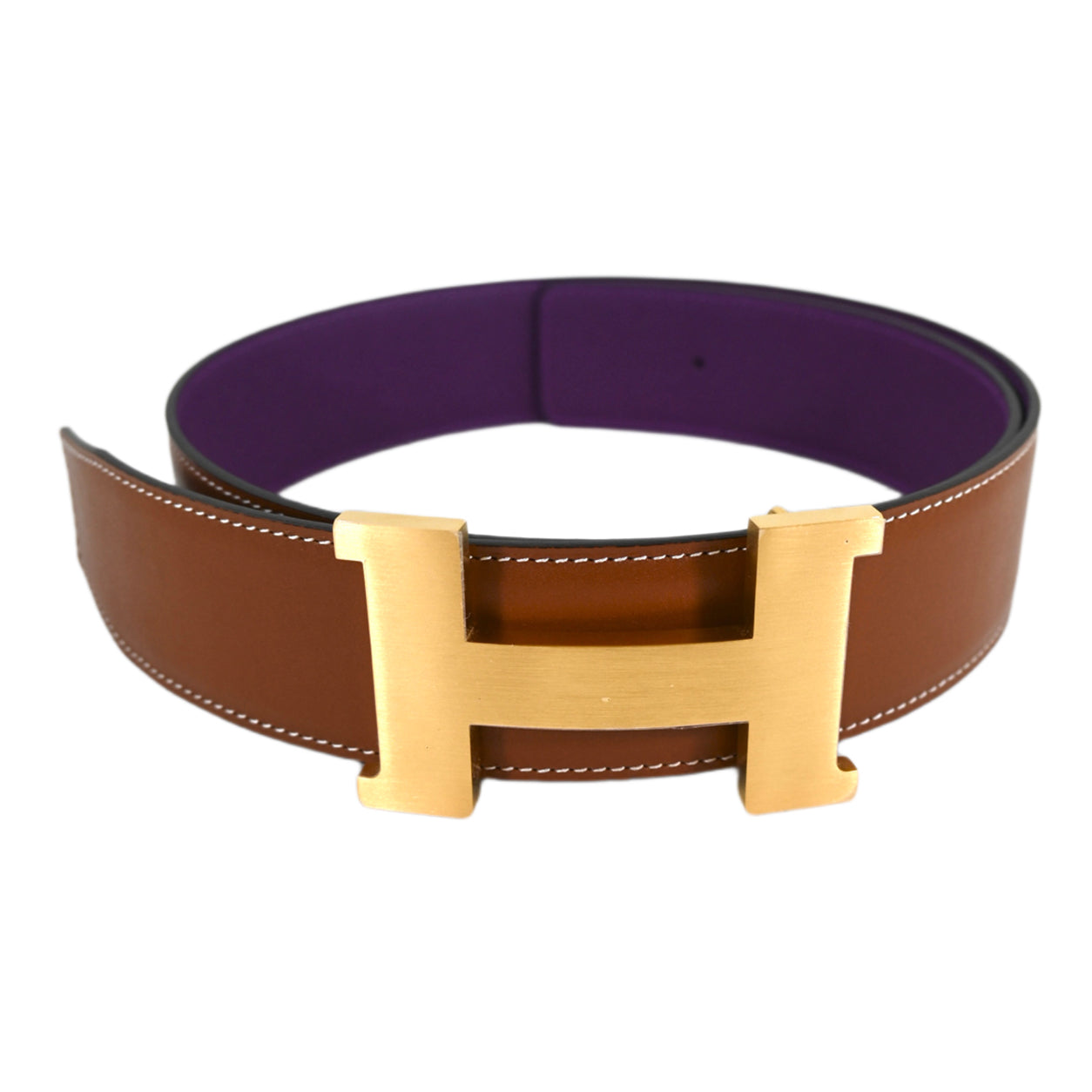 Hermès H Belt in Fauve & Anemone. Tadelakt, Gold