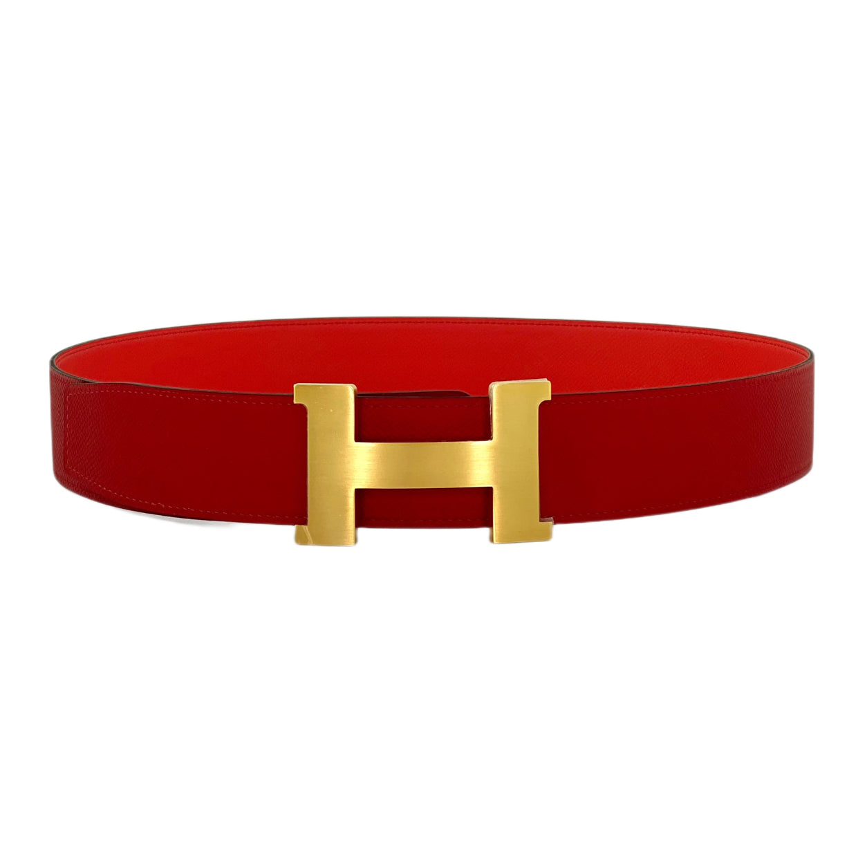 Hermès H Belt in Rouge Casaque & Rose Jaipur. Epsom, Gold