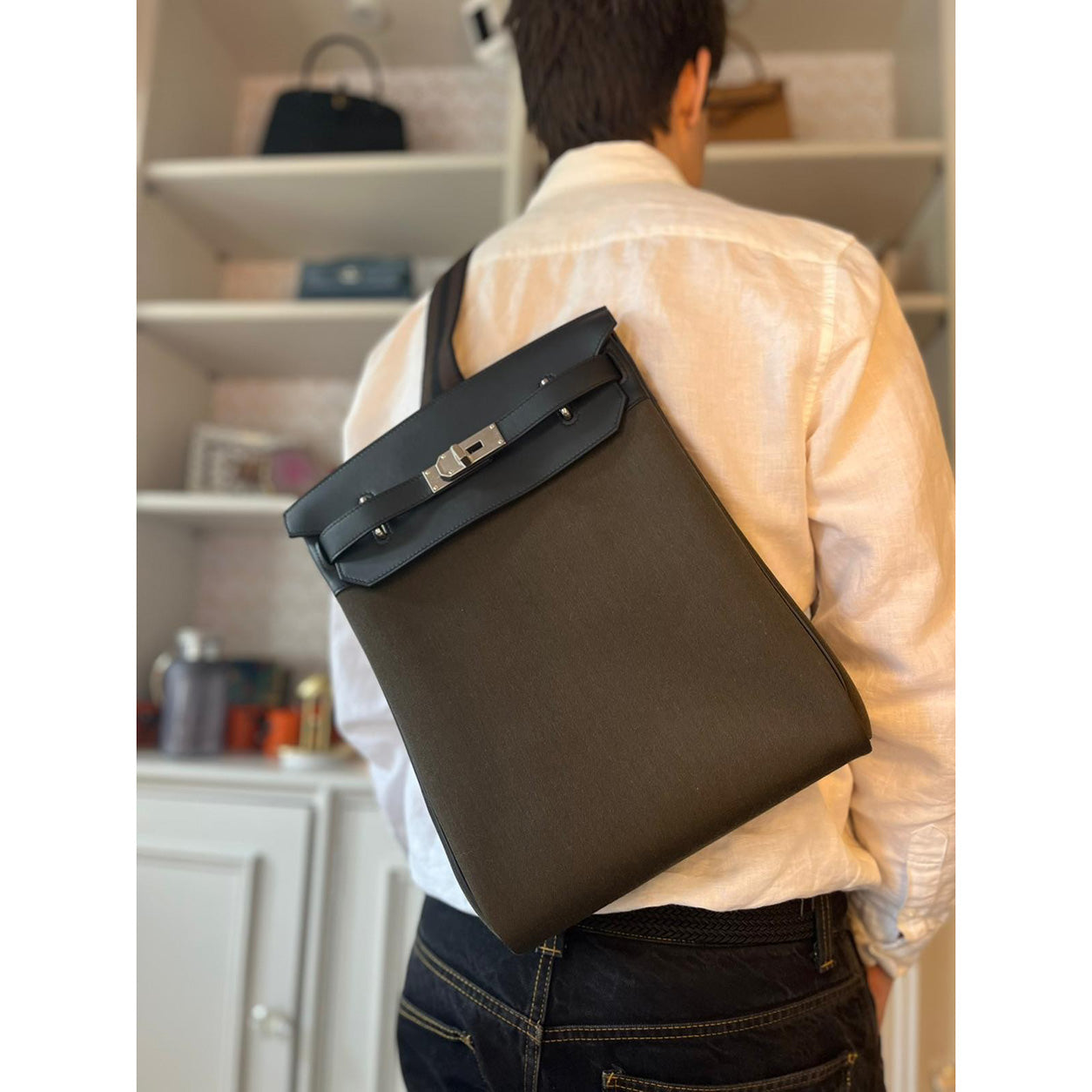 Hermes Hac A Dos 36cm Black/Ebene Swift & Canvas PHW