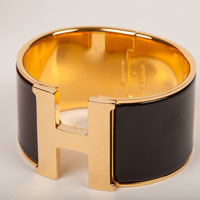 Hermès Clic Clac H Black Enamel Cuff Bracelet, Gold Hasp