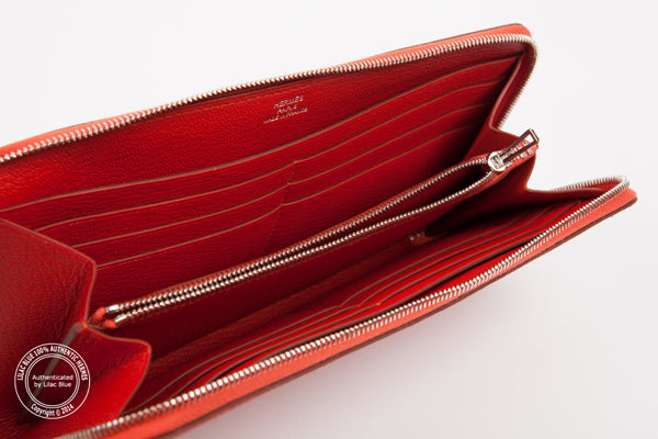 Hermès AZAP Wallet in Rouge Vermillion. Togo