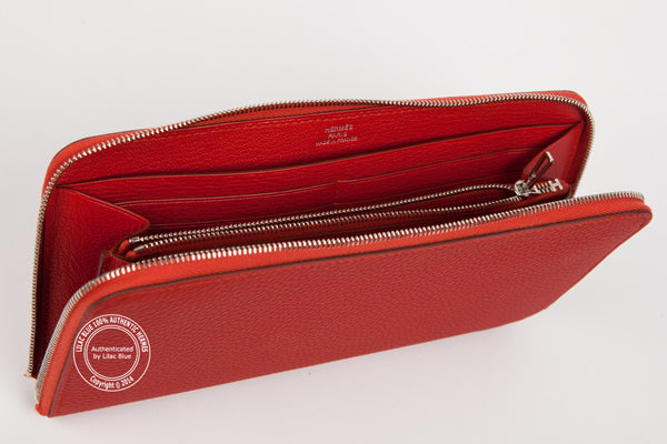 Hermès AZAP Wallet in Rouge Vermillion. Togo