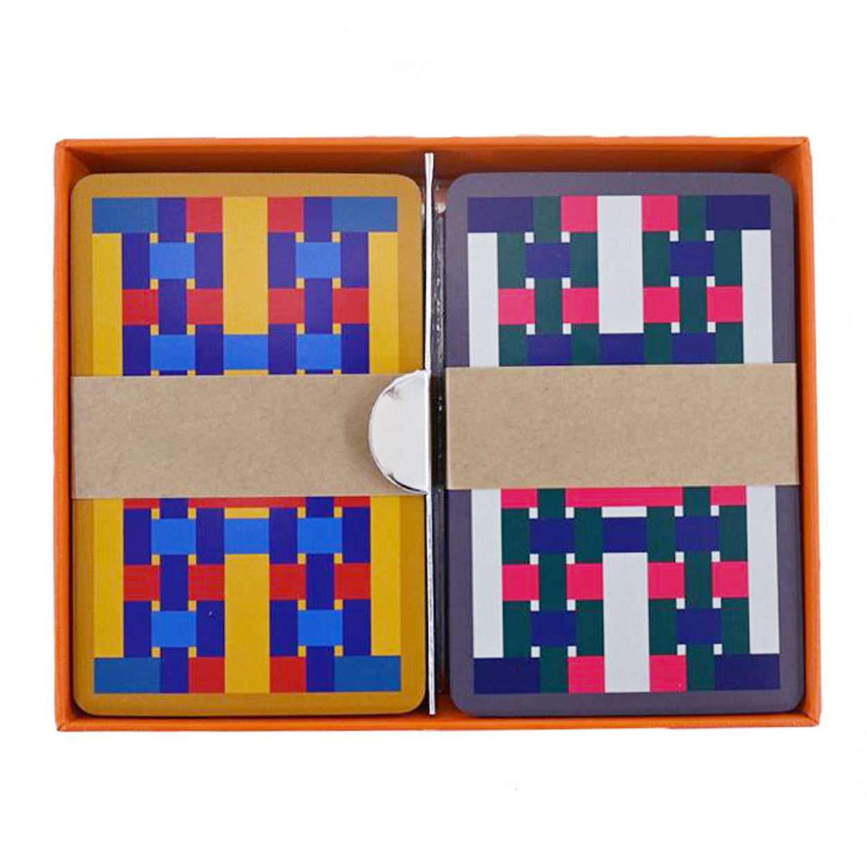 Hermès H Tissage Bridge Playing Cards Fucshia & Orange