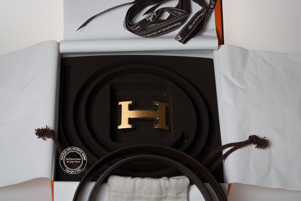 Hermès Brown and Black Leather Belt. Gold