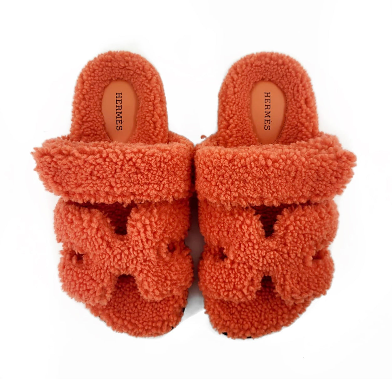 Hermès Chypre Sandals Orange Shearling