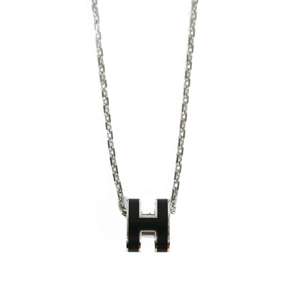 Hermes Mini Pop H Necklace. Black/Silver