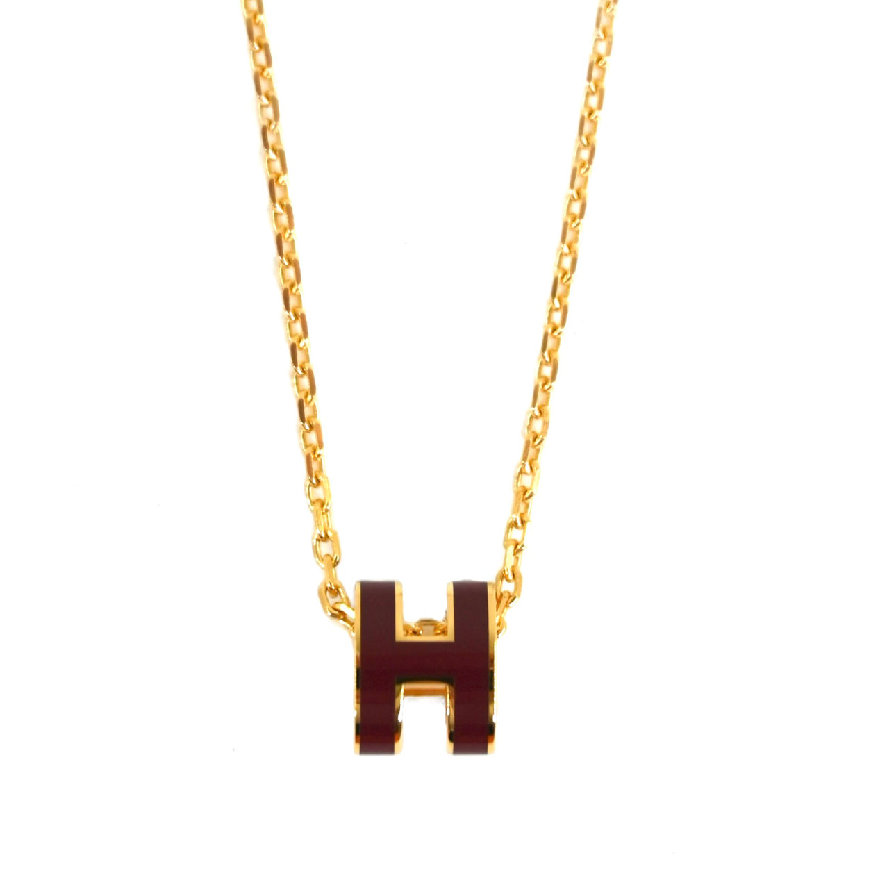 Hermes Mini Pop H Necklace. Bordeaux/Gold