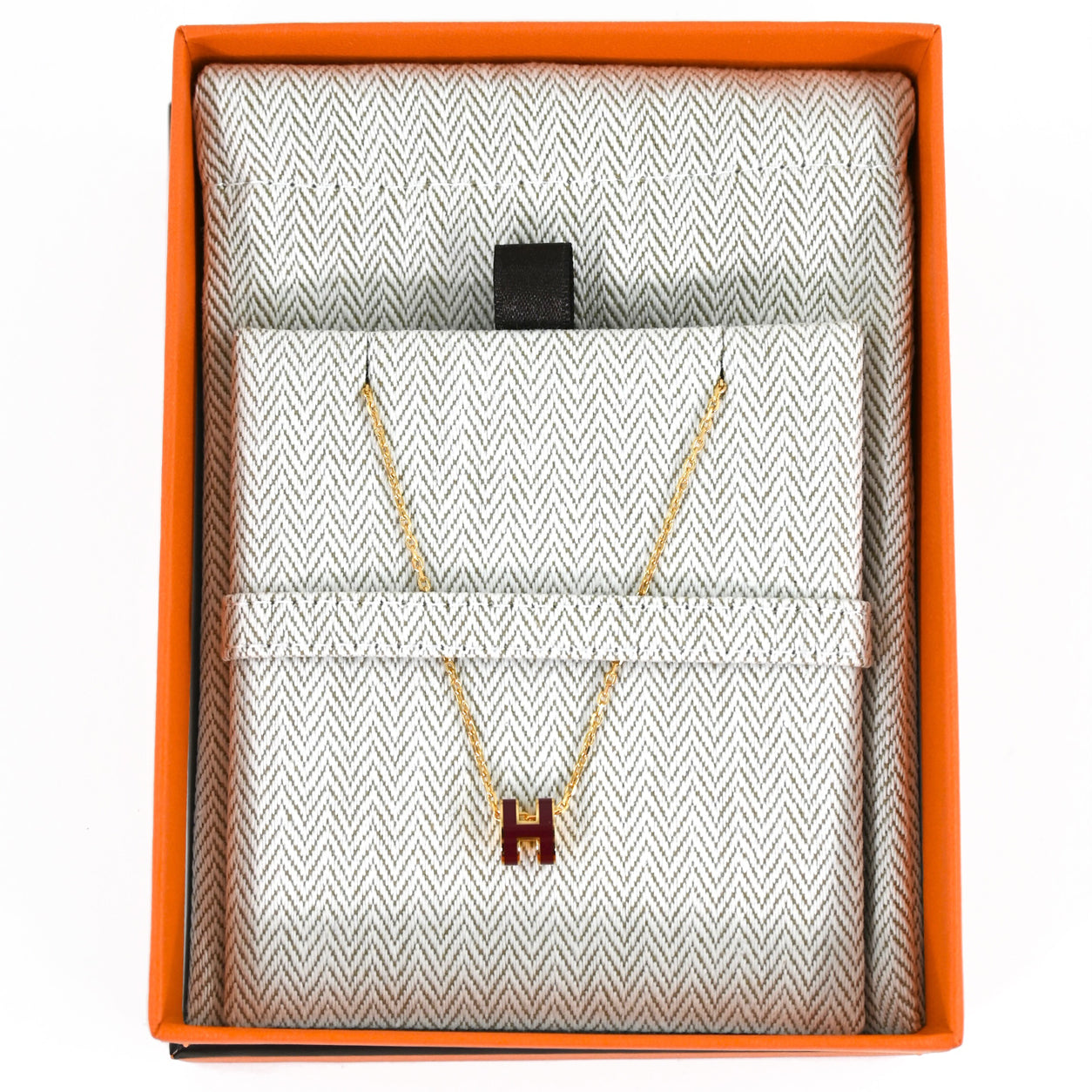 Hermes Mini Pop H Necklace. Bordeaux/Gold