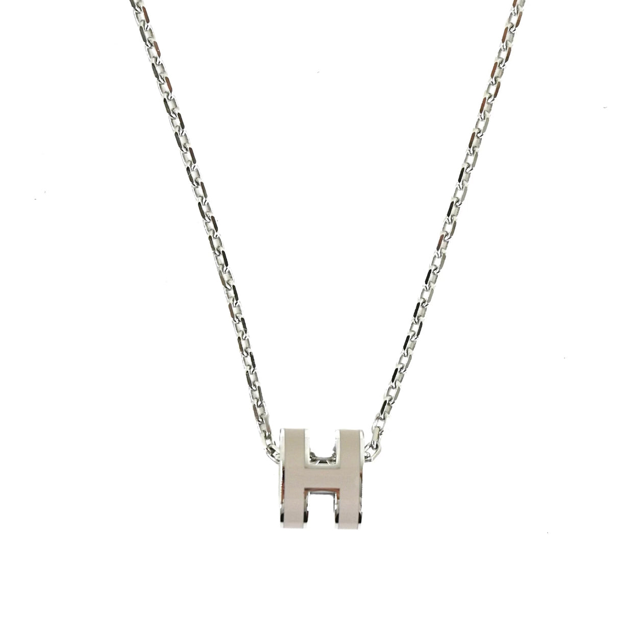 Hermès Mini Pop H Necklace. Marron Glace/Silver