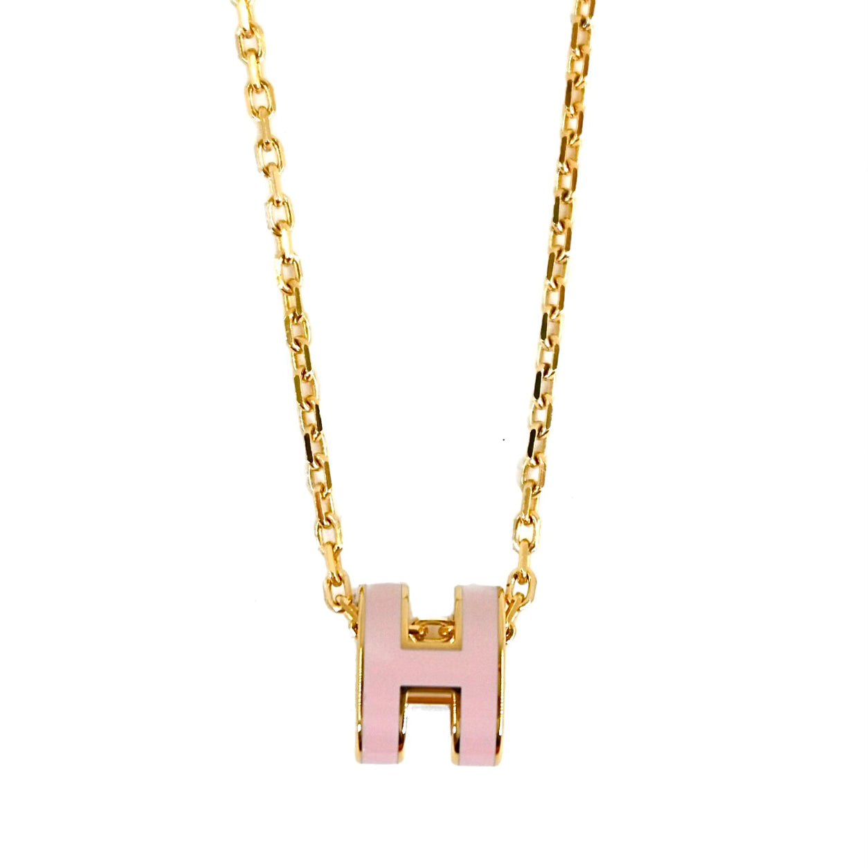 Hermes Mini Pop H Necklace. Rose Dragee/Gold