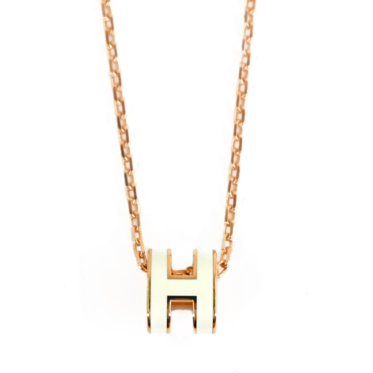Hermes Mini Pop H Necklace. White/Gold