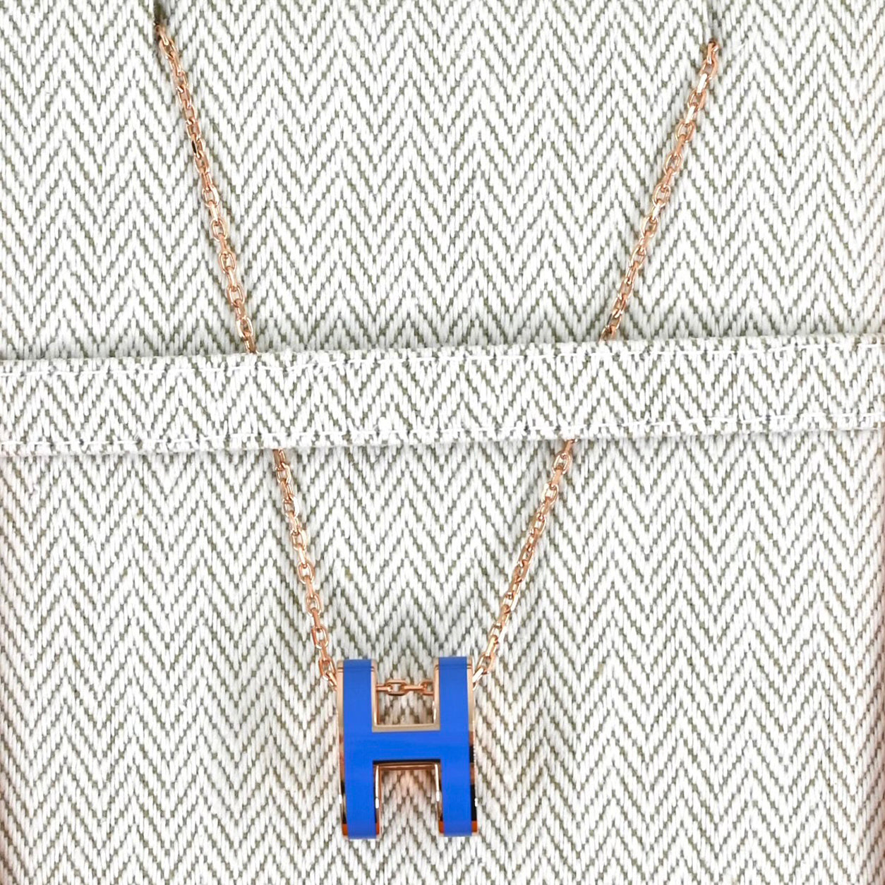 Hermes Pop H Necklace. Bleu Royale/Gold