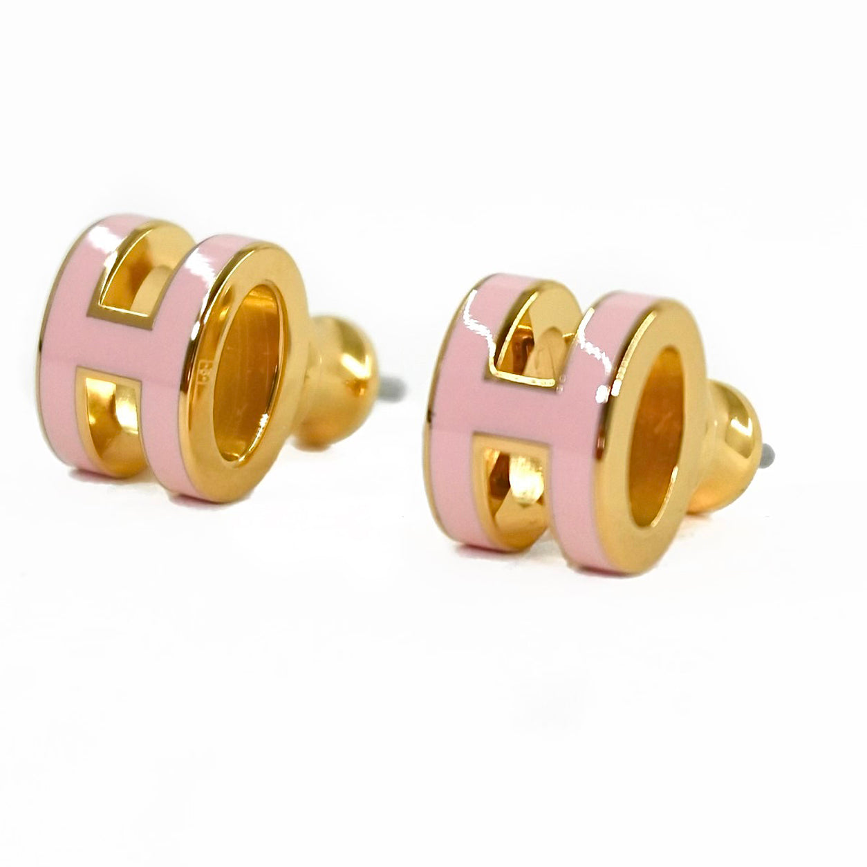 Hermes Mini Pop H Earrings. Rose Dragee/Gold