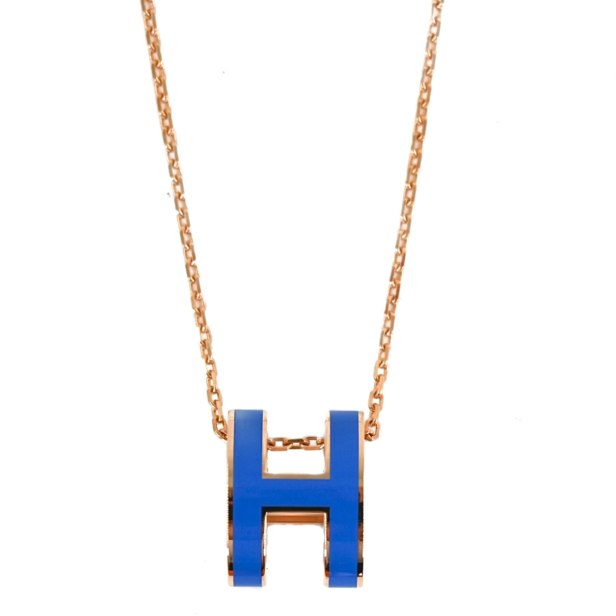 Hermes Pop H Necklace. Bleu Royale/Gold