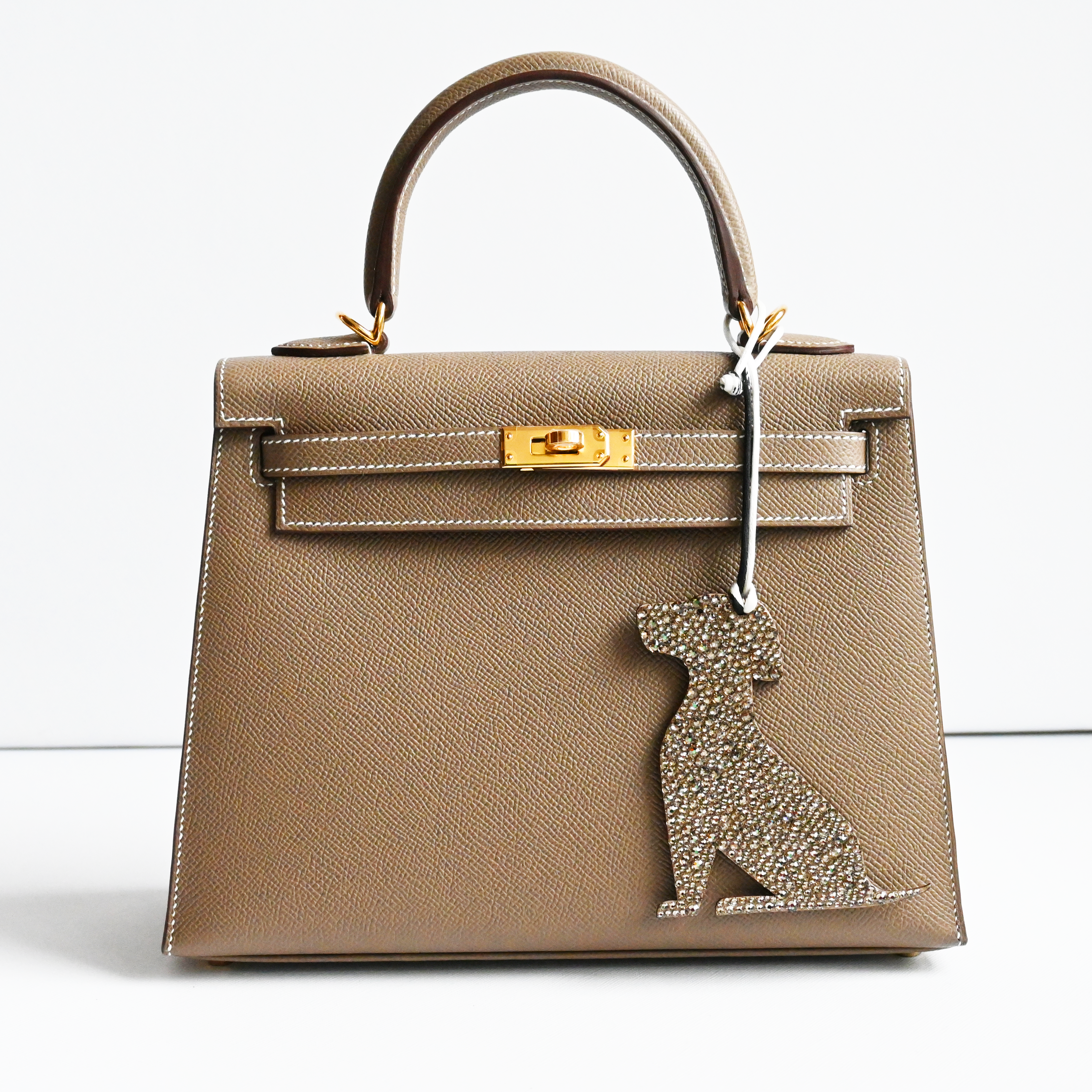 Hermès Dog Charm. Etoupe with Swarovski Crystal