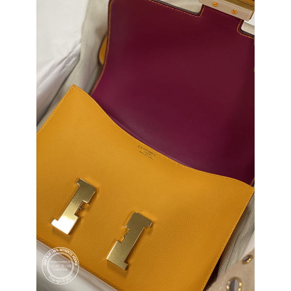 Hermès Constance 24cm Jaune d'Or/Rose Pourpre HSS Evercolor PBHW