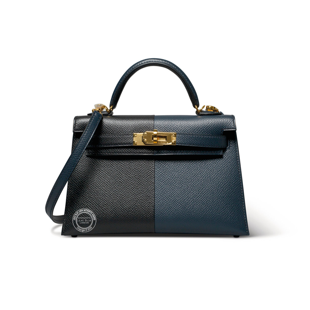 Hermès Kelly 20cm Bleu Indigo/Black/Rouge Grenat Casaque Epsom GHW