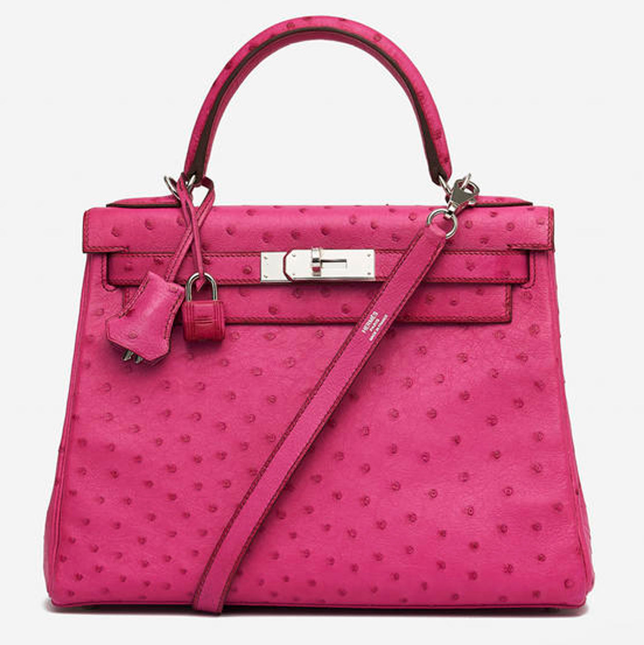 Hermès Kelly 28cm Fuchsia Ostrich PHW - Vintage