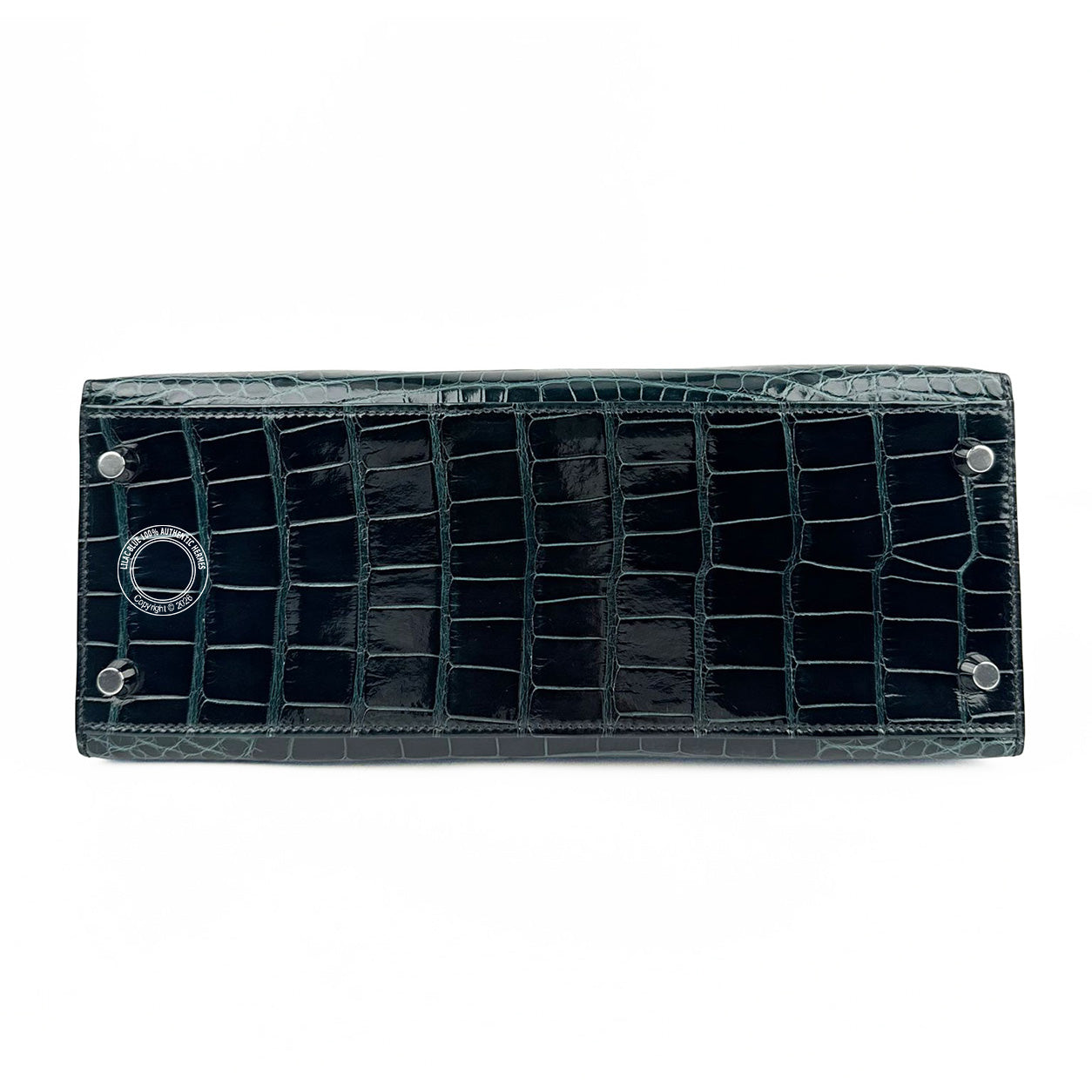 Hermès Kelly 28cm Black/Vert Bosphore/Vert Rousseau Shiny & Matte Croc PHW