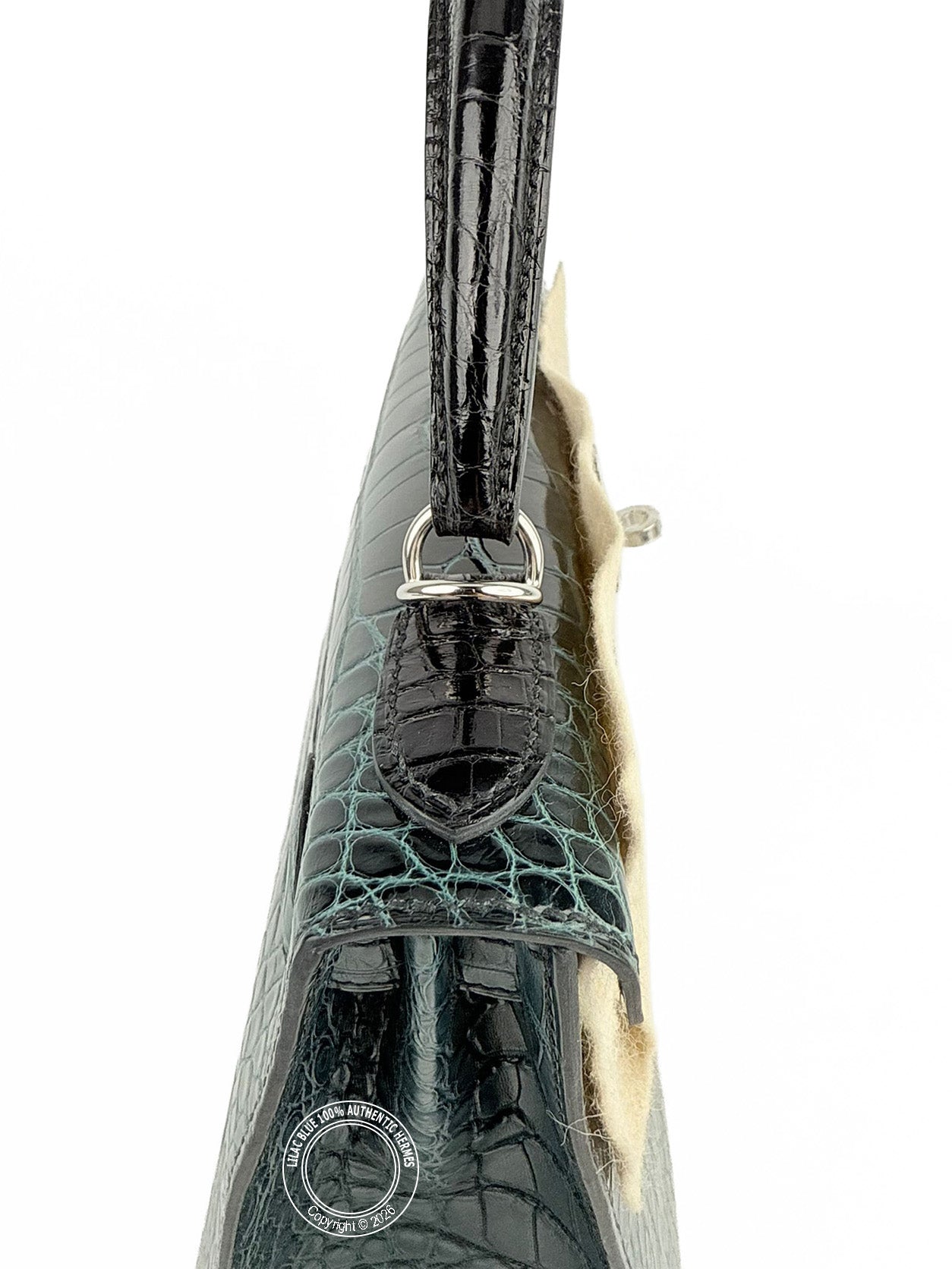 Hermès Kelly 28cm Black/Vert Bosphore/Vert Rousseau Shiny & Matte Croc PHW