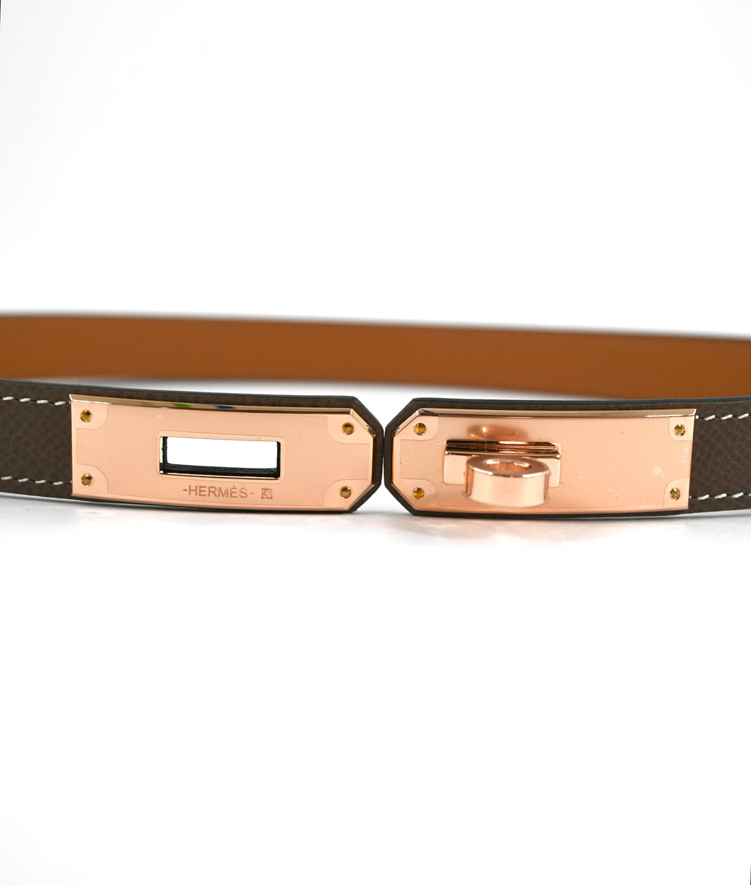 Hermes Kelly Belt in Etoupe. Epsom. Rose Gold