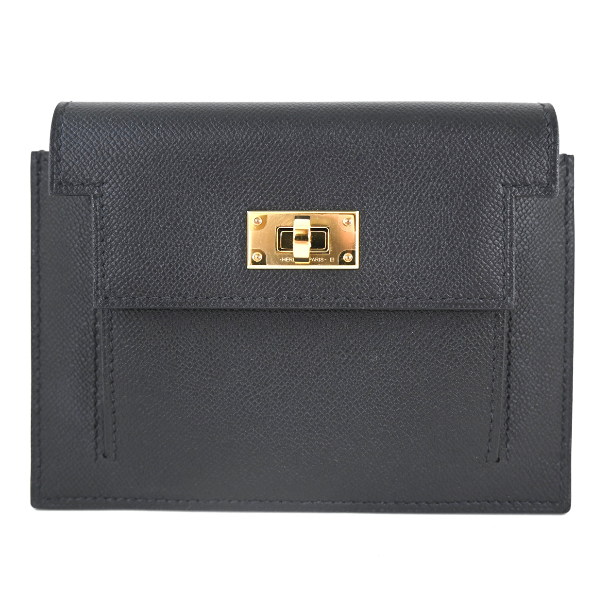 Hermès Kelly Compact Wallet. Black. Epsom. GHW