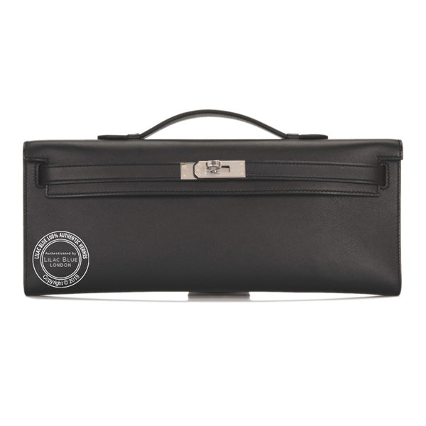 Hermès Kelly 31cm Black Cut Pochette Swift PHW