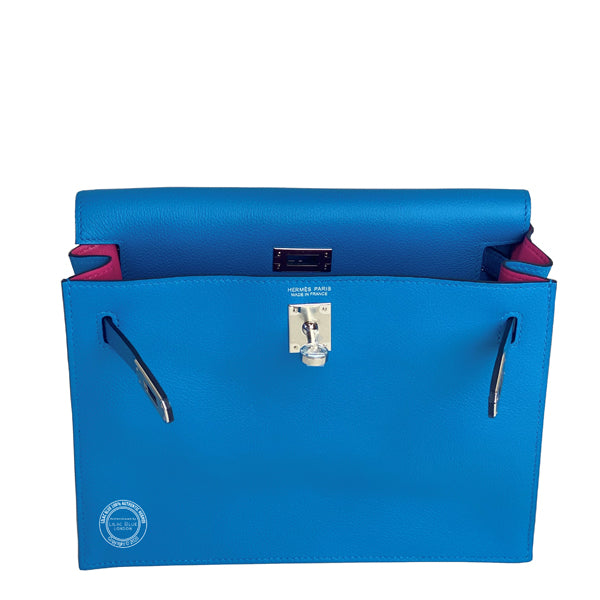 Hermès Kelly Danse Bleu Frida/Rose Mexico Verso Evercolor PHW