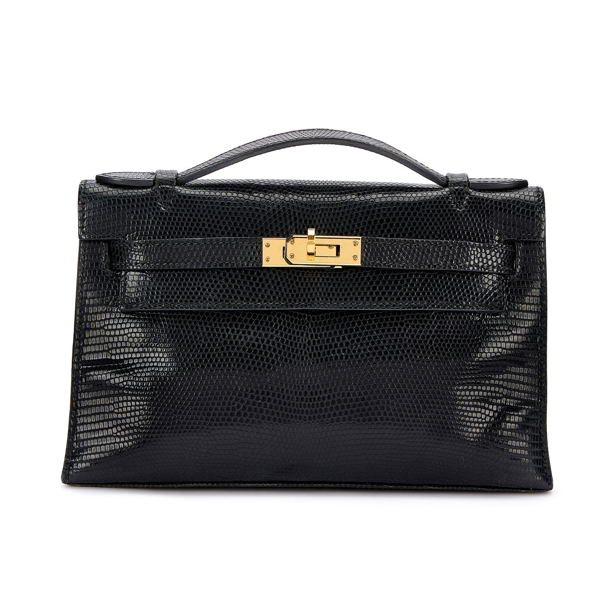 Hermès Kelly 22cm Black Pochette Lizard GHW
