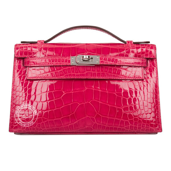 Hermès Kelly 22cm Rose Extreme Mini Pochette Shiny Alligator PHW