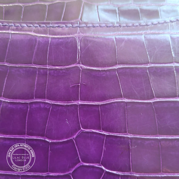 Hermes Constance 18cm Amethyst Shiny Croc PHW/Enamel - Preloved