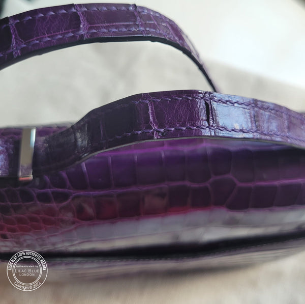 Hermes Constance 18cm Amethyst Shiny Croc PHW/Enamel - Preloved