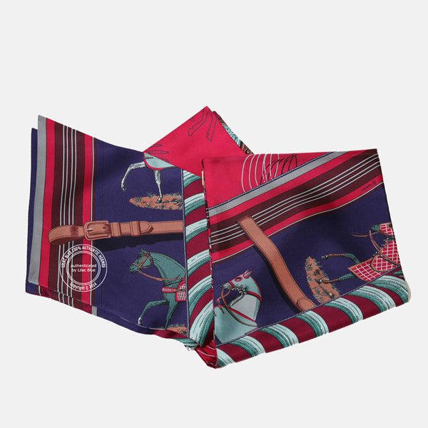 Hermès Maxi Twilly Carré en Carrés. Rose Indien, Bordeaux, Vert