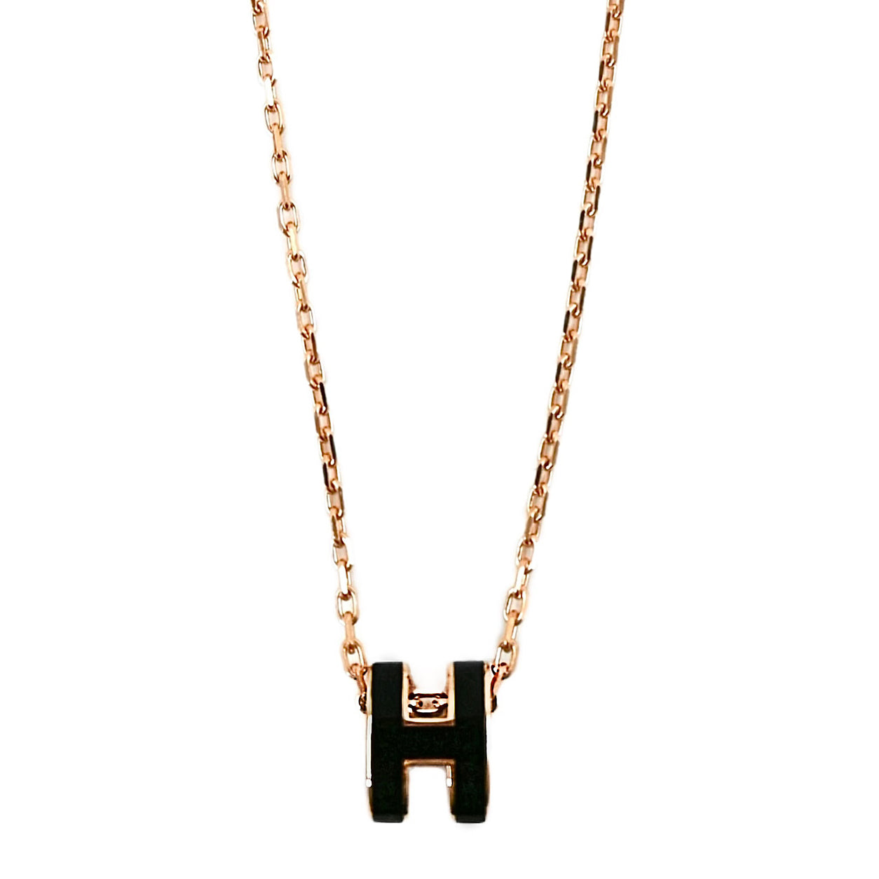 Hermès Mini Pop H Necklace. Black/Rose Gold