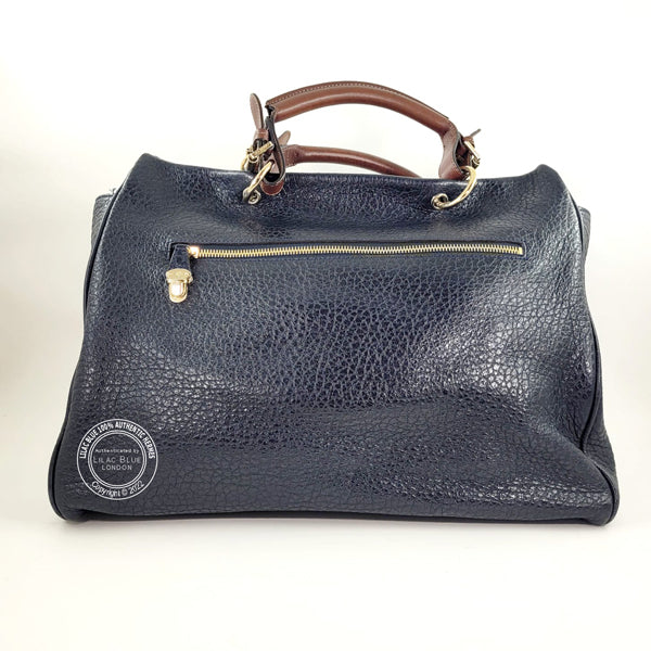 Mulberry Polly Push Lock Satchel Navy Leather GHW - Preloved