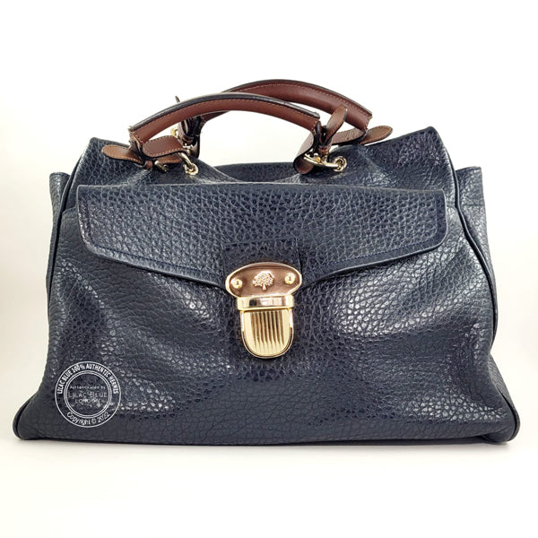 Mulberry Polly Push Lock Satchel Navy Leather GHW - Preloved