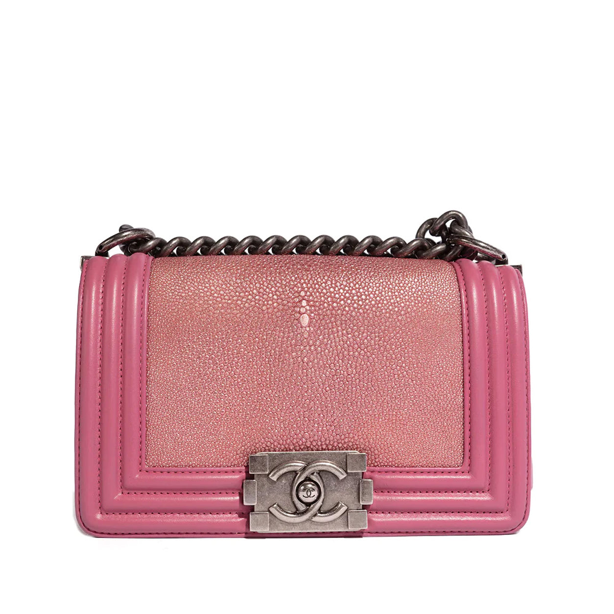 Chanel Boy Bag Pink Galuchat Ruthenium - Preloved