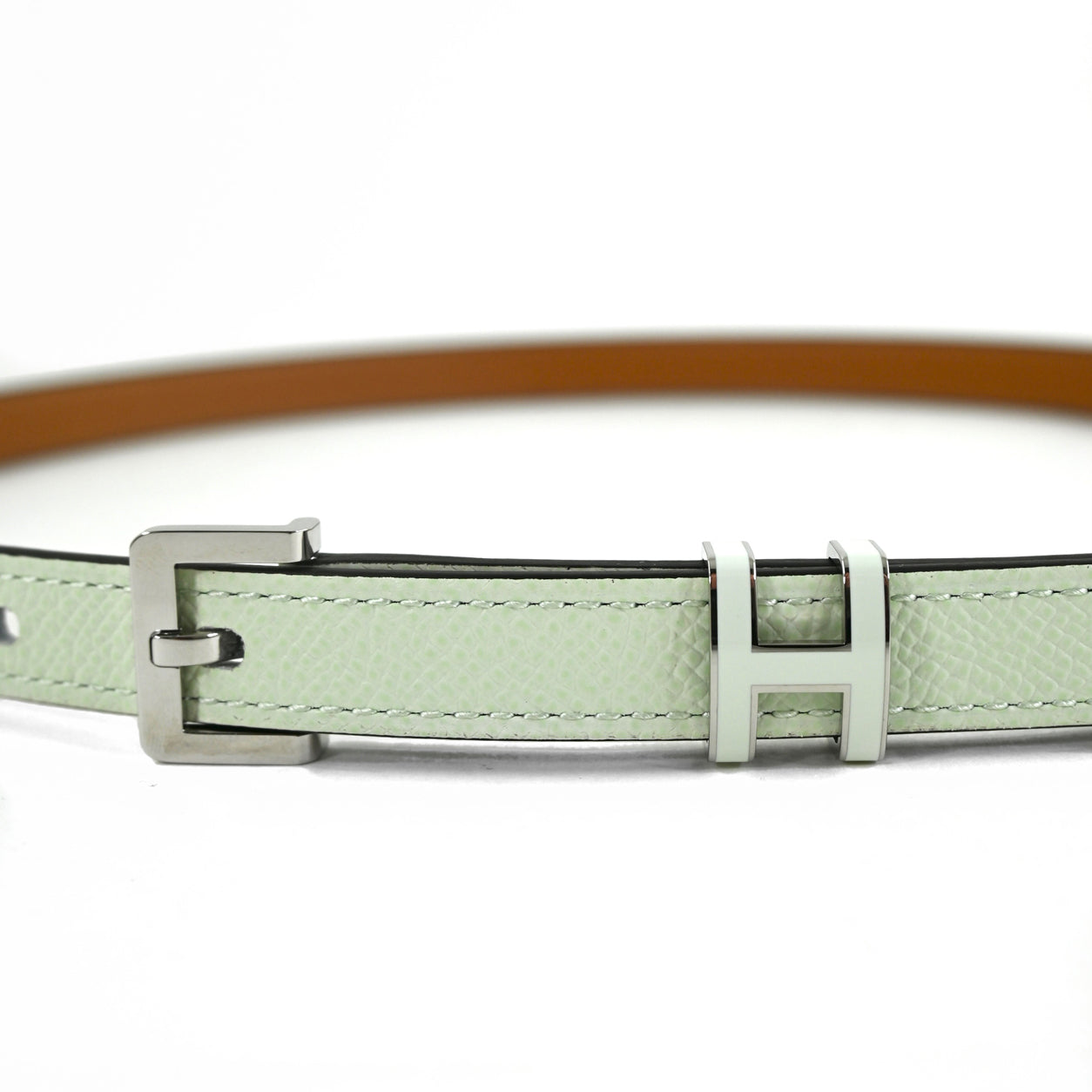 Hermès Pop H Belt in Vert Fizz. Epsom, Palladium