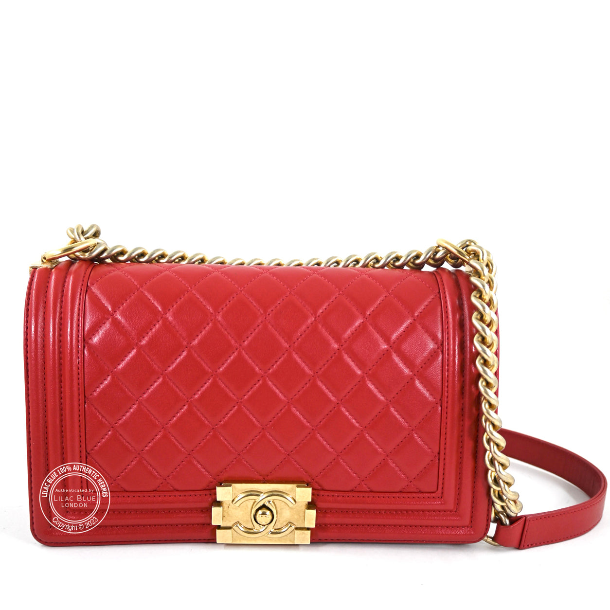 Chanel Boy Bag Red Lambskin BGHW - Preloved
