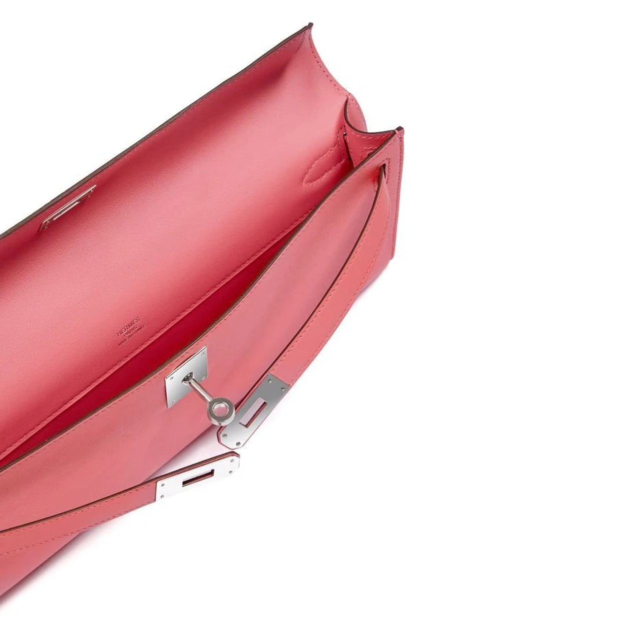 Hermès Kelly 31cm Rose Azalee Cut Pochette Swift PHW - Preloved