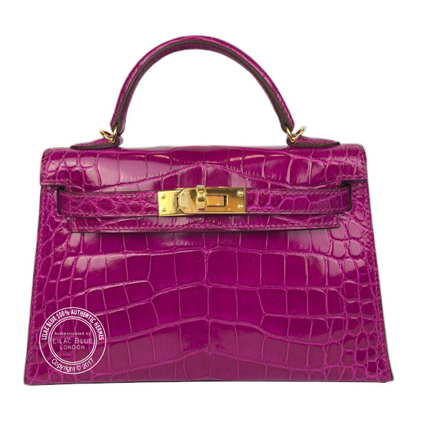 Hermès Kelly 20cm Rose Scheherazade Shiny Alligator GHW